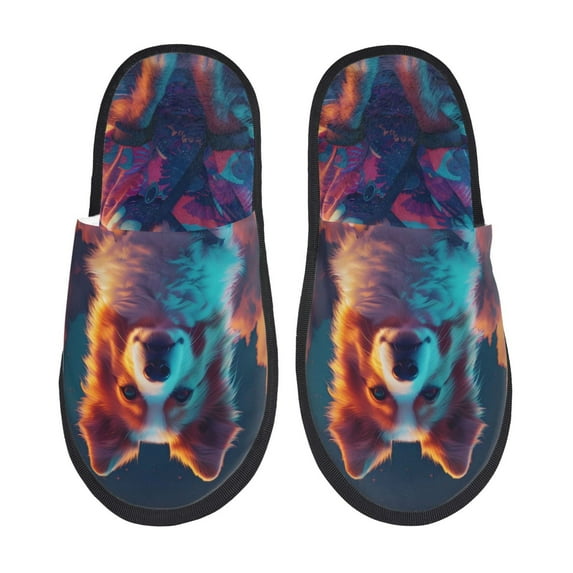 Fotbe Starry Sky White Cloud Puppy Pattern Women's Fuzzy Slippers Plush Slippers Fluffy Winter House Shoes Indoor and Outdoor-Large
