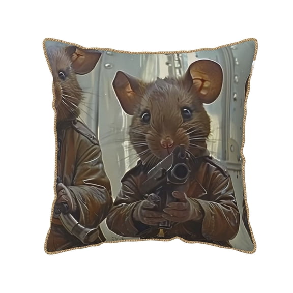 Fotbe Steampunk Space Mice Warriors Pattern Velvet Decorative Throw Pillow Covers with Elegant Piping, Soft Plush Cushion Cover for Sofa, Bed, Car, Office-18"x18"