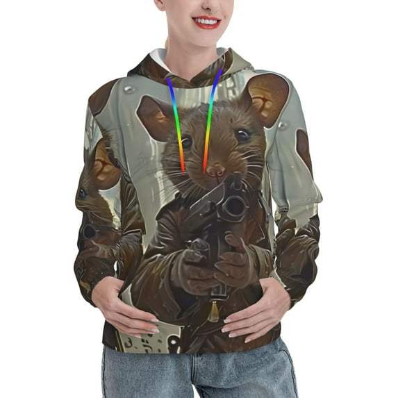 Fotbe Steampunk Space Mice Warriors Pattern Womens Long Sleeve Hoodie, Pullover Hooded Sweatshirt, Kangaroo Pocket Hoodie with Eye-catching Drawstrings-XX-Large