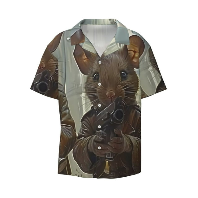 Fotbe Steampunk Space Mice Warriors print Short Sleeve Button Down Shirts for Men Casual Summer Beach Wrinkle Free Shirt-4X-Large