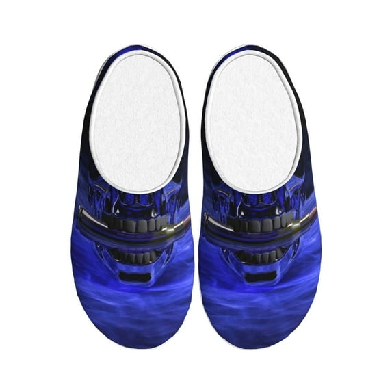 Fotbe Steel Skull Pattern Women's Fuzzy Curly Fur Memory Foam Loafer Slippers Indoor Outdoor Slippers Winter Home Shoes-35/36