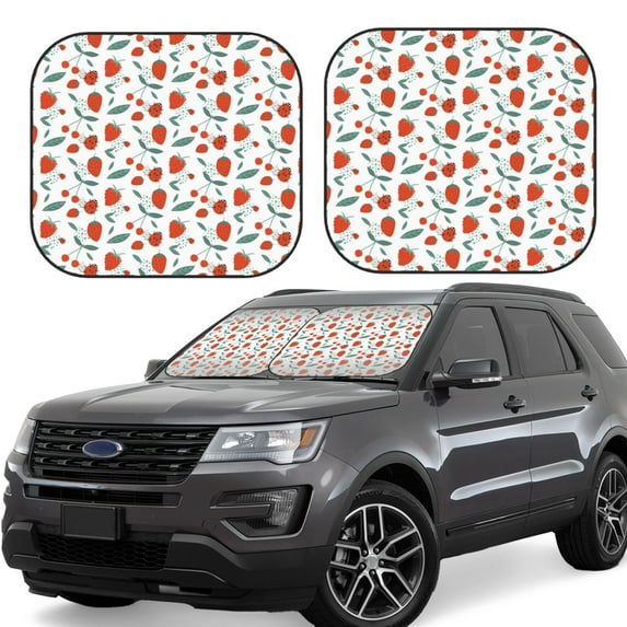 Fotbe Strawberries 2-Piece Car Windshield Sun Shade | Sun Blocker for Car Windshield | Foldable Automotive Interior Accessories for Sun Protection-Large