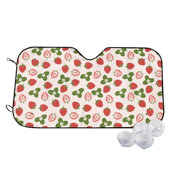 Fotbe Strawberries And Leaf Car Windshield Sunshade | Sun Visor Protector Front Window Shade, Keeps Out UV Rays, Keeps Your Vehicle Cool-Medium