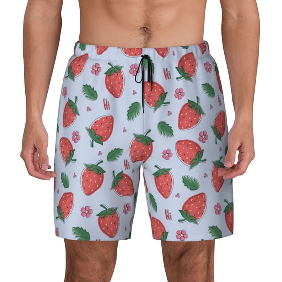 Fotbe Strawberries Men’s Swim Trunks Quick Dry Swim Shorts Board Shorts with Mesh Lining-X-Large