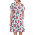 thumbnail image 1 of Fotbe Strawberries Pattern Dress Casual Womens Fashion Short Sleeve Maxi Dress T Shirt Dress Striped Long Color Block Maxi Dress, 1 of 6