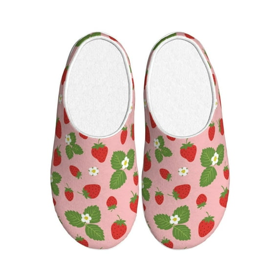 Fotbe Strawberries Pattern Women's Fuzzy Curly Fur Memory Foam Loafer Slippers Indoor Outdoor Slippers Winter Home Shoes-46/47