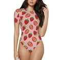 thumbnail image 1 of Fotbe Strawberries Women's Crew Neck Short Sleeves Bodysuit Tops Round Neck Slim Sleeveless Soft Comfortable Basic-X-Large, 1 of 9