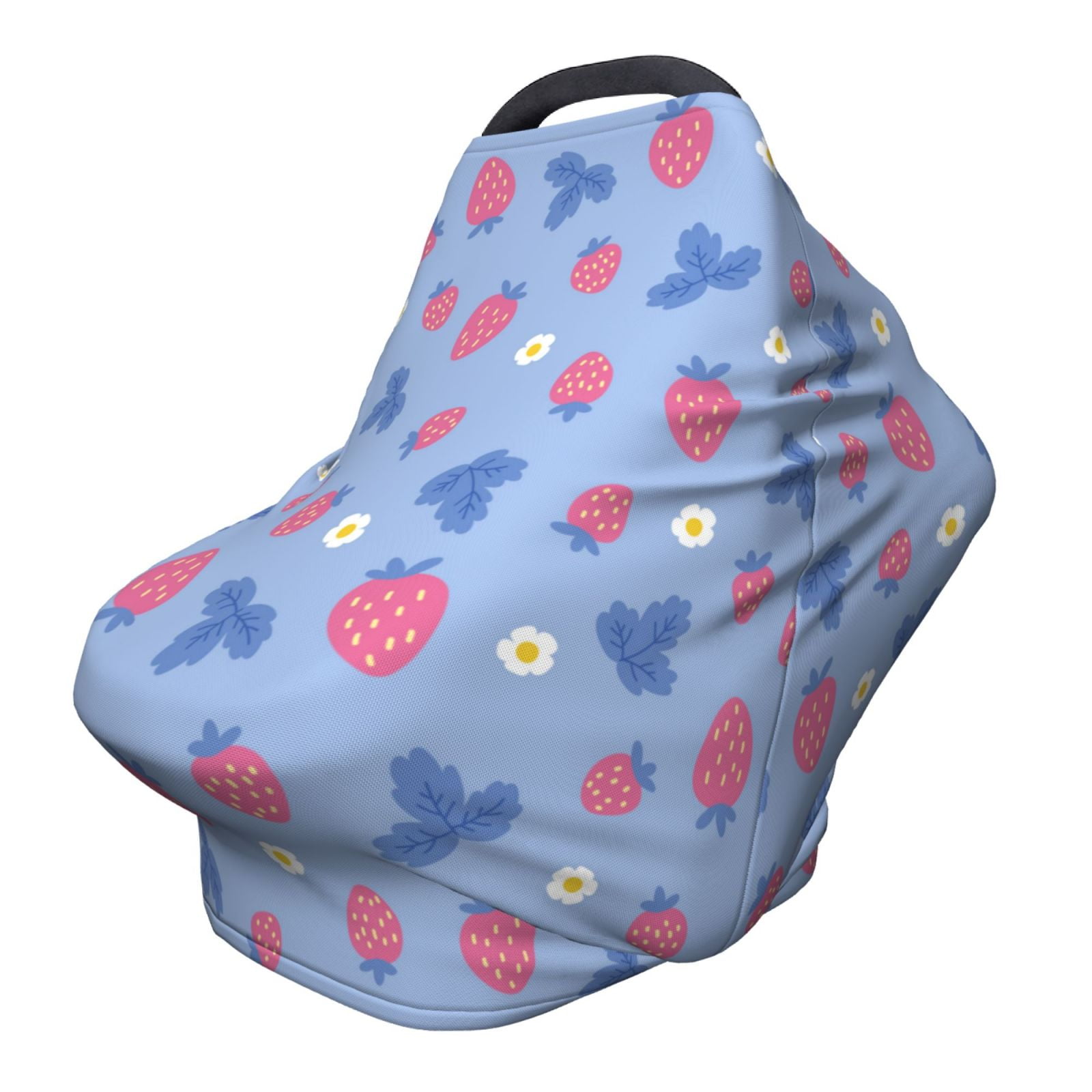 Fotbe Strawberry And Flowers Pattern Car Seat Covers for Babies, Nursing Breastfeeding Cover Infant Carseat Canopy, Soft Stretchy Carrier Cover