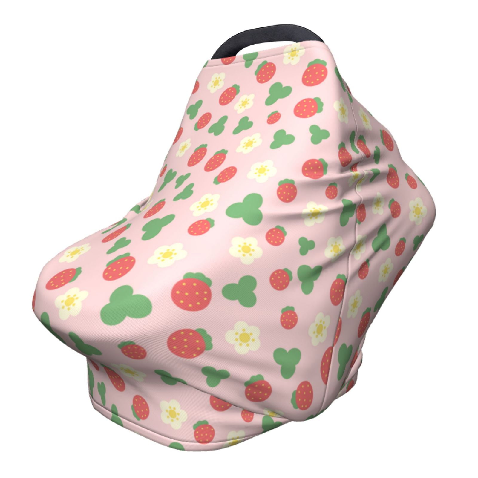Fotbe Strawberry And Flowers Pattern Car Seat Covers for Babies, Nursing Breastfeeding Cover Infant Carseat Canopy, Soft Stretchy Carrier Cover