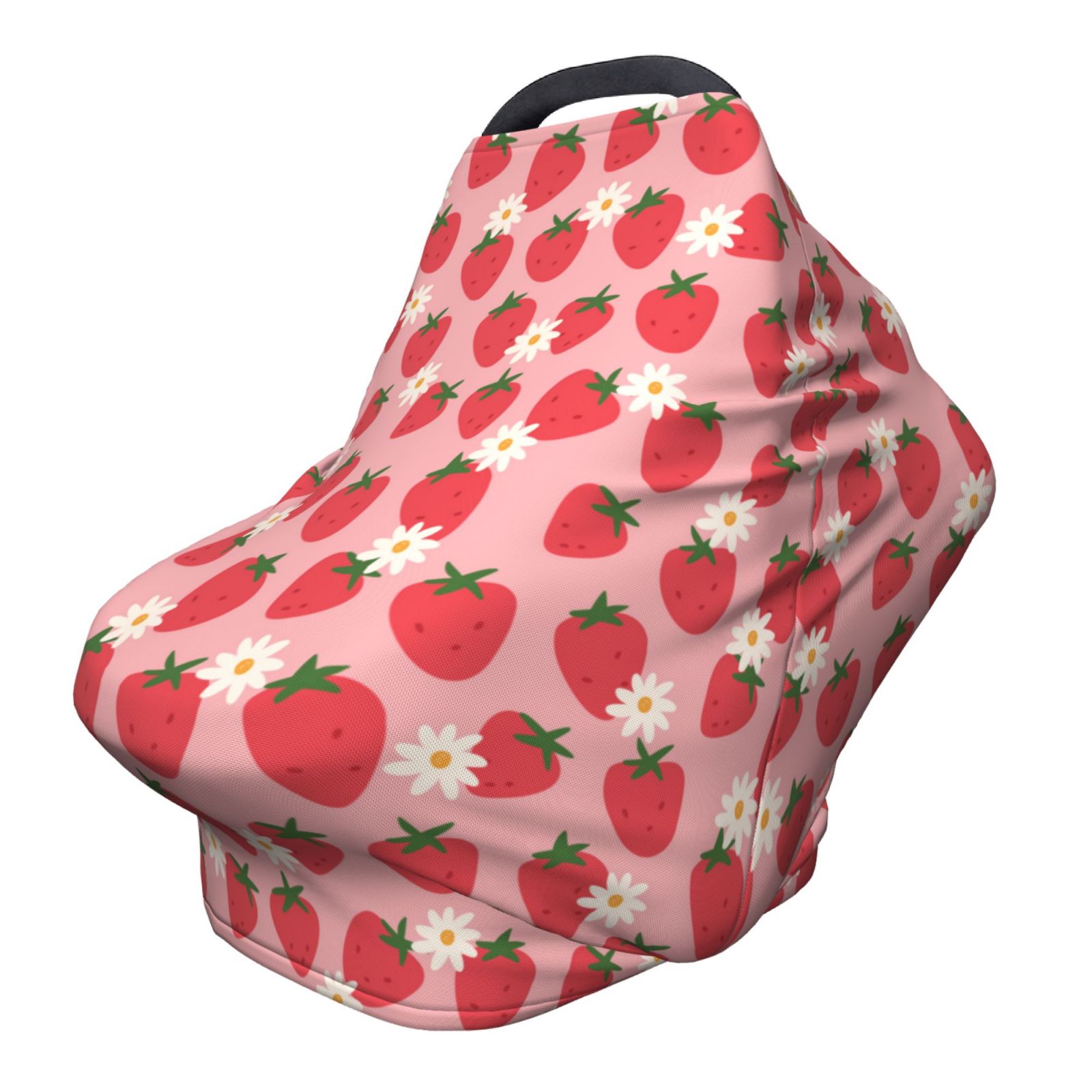 Fotbe Strawberry And Flowers Pattern Car Seat Covers for Babies, Nursing Breastfeeding Cover Infant Carseat Canopy, Soft Stretchy Carrier Cover