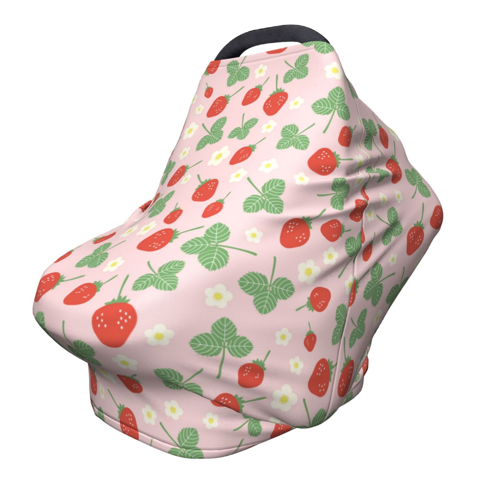 Fotbe Strawberry And Flowers Pattern Car Seat Covers for Babies, Nursing Breastfeeding Cover Infant Carseat Canopy, Soft Stretchy Carrier Cover