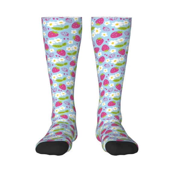 Fotbe Strawberry And Flowers print Women's Men's Novelty Crew Socks Cotton Socks Knee High Socks for Walking,Running,Nurses,Pregnancy
