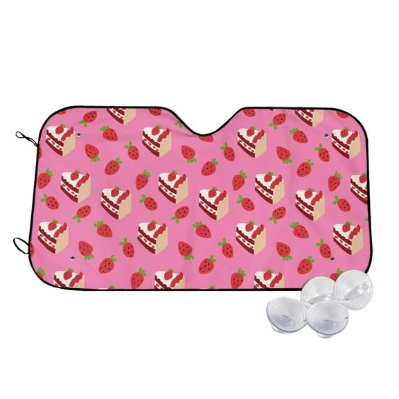 Fotbe Strawberry Cake Car Windshield Sunshade | Sun Visor Protector Front Window Shade, Keeps Out UV Rays, Keeps Your Vehicle Cool-Medium