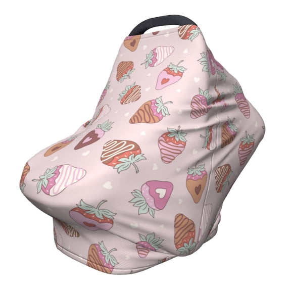 Fotbe Strawberry Cake Pattern Car Seat Covers for Babies, Nursing Breastfeeding Cover Carseat Canopy, Soft Stretchy Carrier Cover