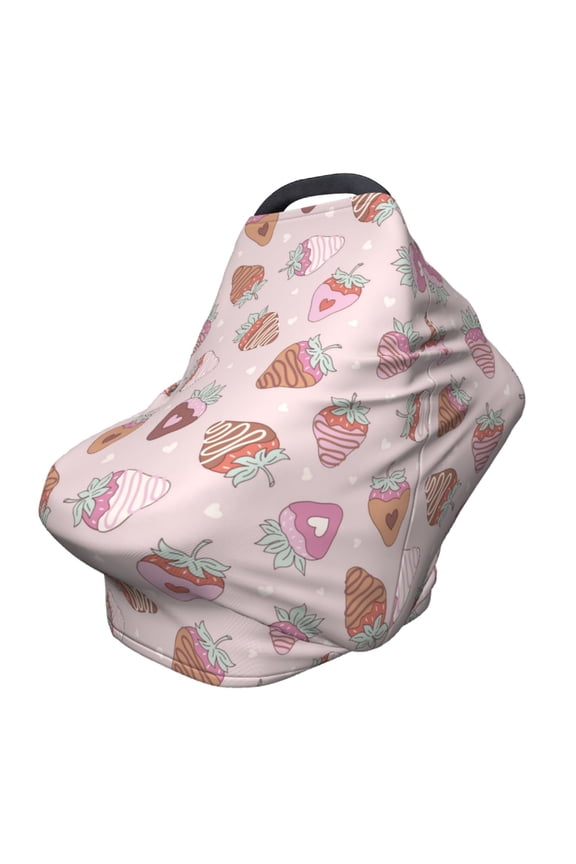 Strawberry Cake Pattern Car Seat Covers for Babies, Nursing Breastfeeding Cover Carseat Canopy, Soft Stretchy Carrier Cover