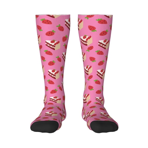 Fotbe Strawberry Cake print Women's Men's Novelty Crew Socks Cotton Socks Knee High Socks for Walking,Running,Nurses,Pregnancy