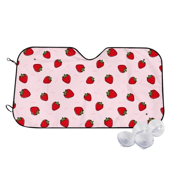 Fotbe Strawberry Car Windshield Sunshade | Sun Visor Protector Front Window Shade, Keeps Out UV Rays, Keeps Your Vehicle Cool-Small