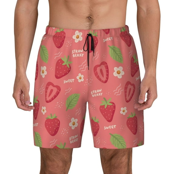 Fotbe Strawberry Floral Men’s Swim Trunks Quick Dry Swim Shorts Board Shorts with Mesh Lining-XX-Large