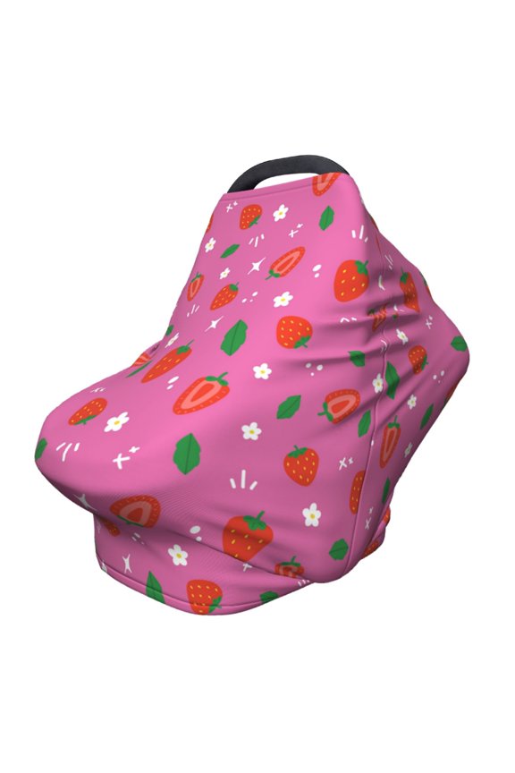 Fotbe Strawberry Floral Pattern Car Seat Covers for Babies, Nursing Breastfeeding Cover Carseat Canopy, Soft Stretchy Carrier Cover