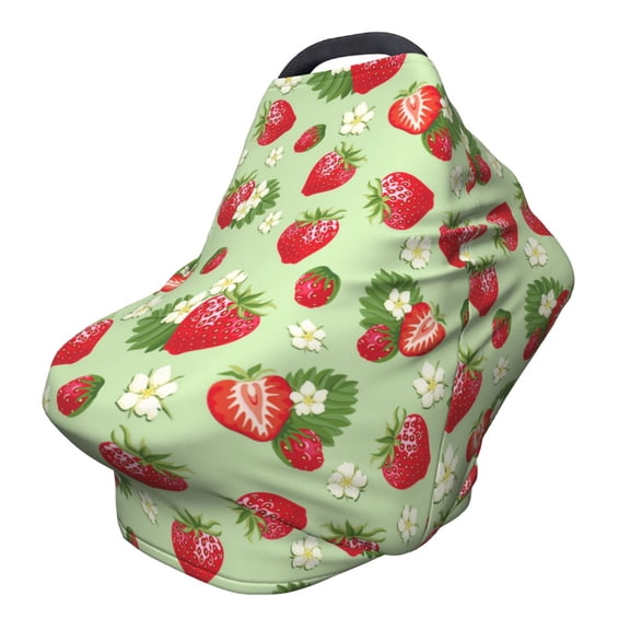Fotbe Strawberry Floral Pattern Car Seat Covers for Babies, Nursing Breastfeeding Cover Infant Carseat Canopy, Soft Stretchy Carrier Cover
