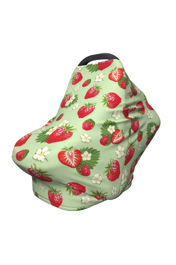 Strawberry Floral Pattern Car Seat Covers for Babies, Nursing Breastfeeding Cover Infant Carseat Canopy, Soft Stretchy Carrier Cover