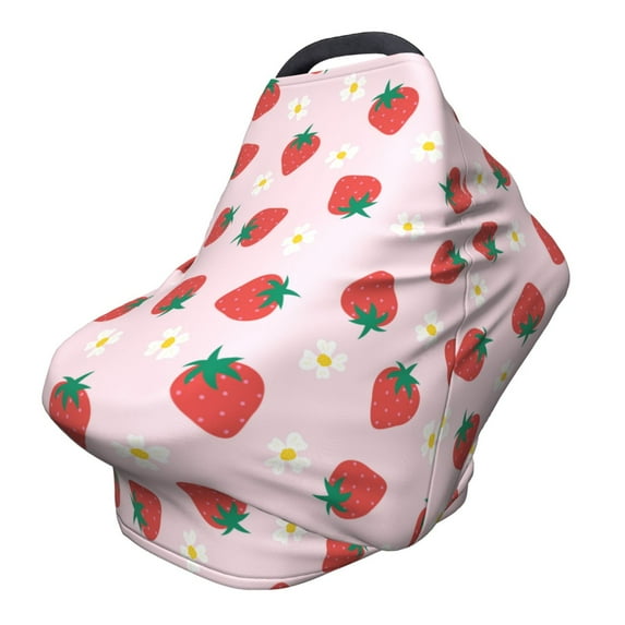 Fotbe Strawberry Floral Pattern Car Seat Covers for Babies, Nursing Breastfeeding Cover Infant Carseat Canopy, Soft Stretchy Carrier Cover