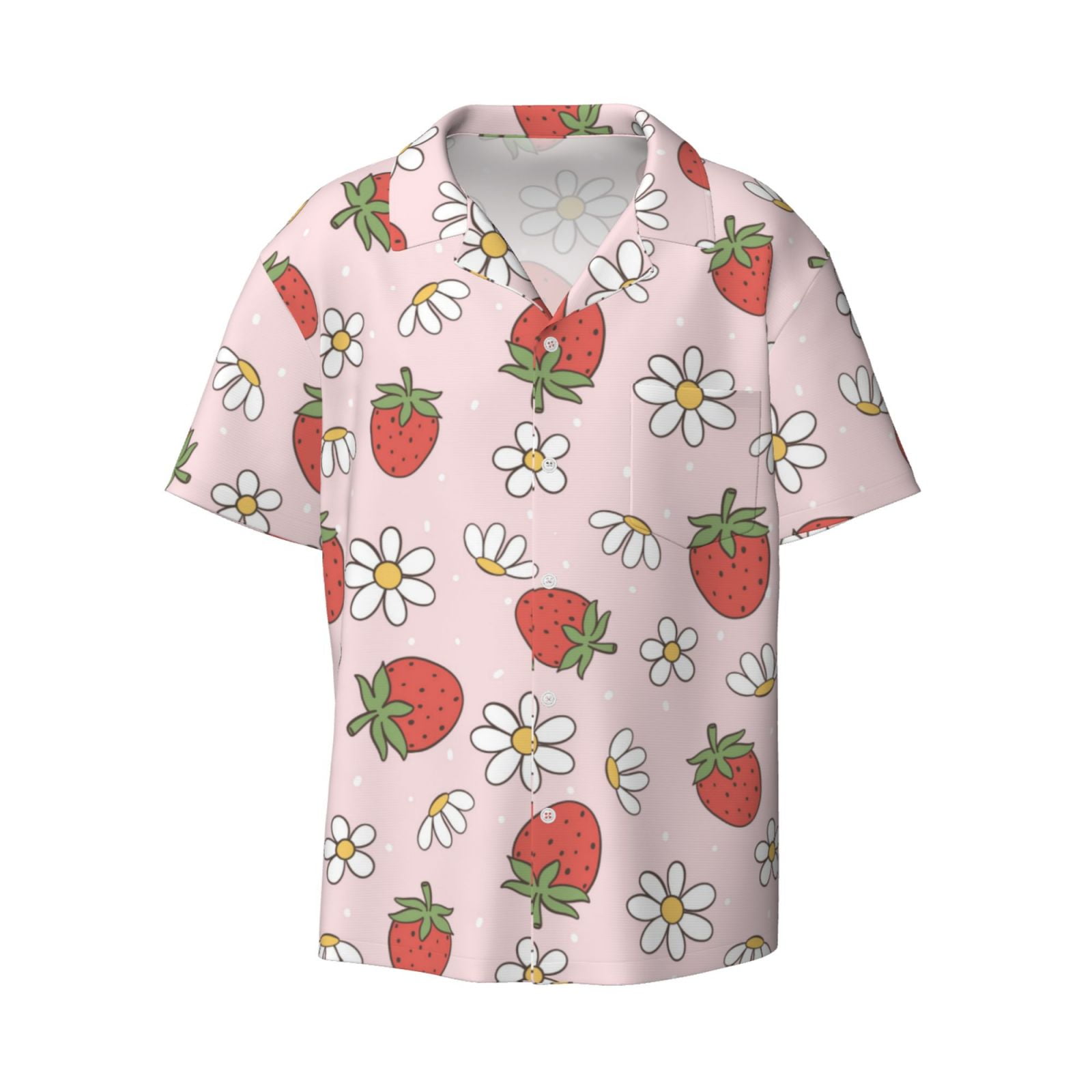 Fotbe Strawberry Floral print Short Sleeve Button Down Shirts for Men