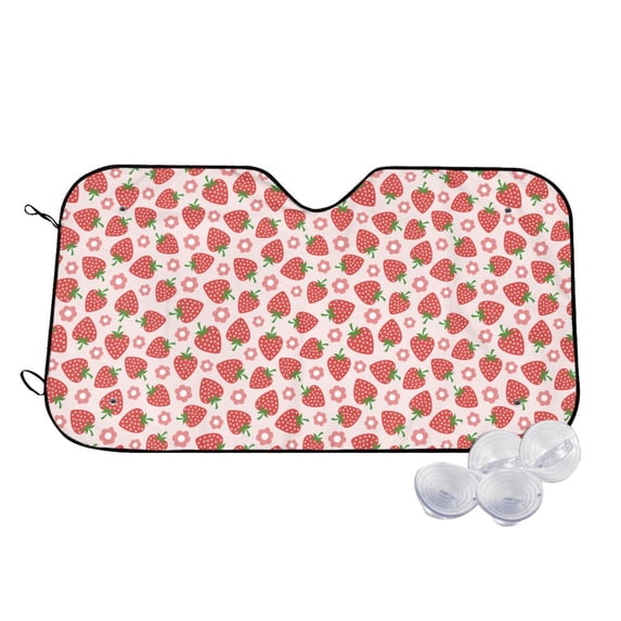 Fotbe Strawberry Flower Car Windshield Sunshade | Sun Visor Protector Front Window Shade, Keeps Out UV Rays, Keeps Your Vehicle Cool-Small