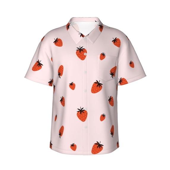 Fotbe Strawberry Hawaiian Shirt for Men Unisex Summer Beach Casual Short Sleeve Cotton Linen Button Down Shirts-Small