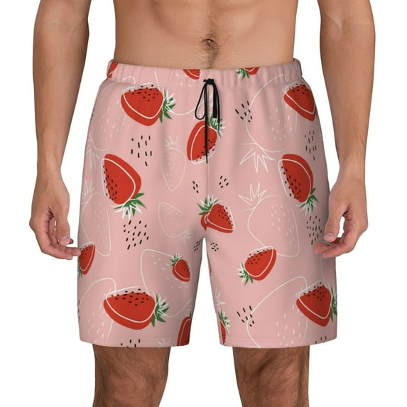 Fotbe Strawberry Men’s Swim Trunks Quick Dry Swim Shorts Board Shorts with Mesh Lining-Large