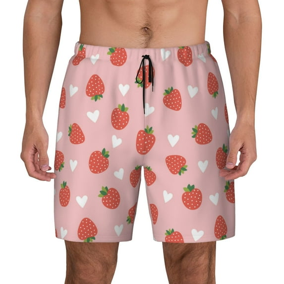 Fotbe Strawberry Men’s Swim Trunks Quick Dry Swim Shorts Board Shorts with Mesh Lining-Medium