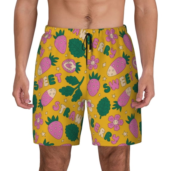 Fotbe Strawberry Men’s Swim Trunks Quick Dry Swim Shorts Board Shorts with Mesh Lining-Medium