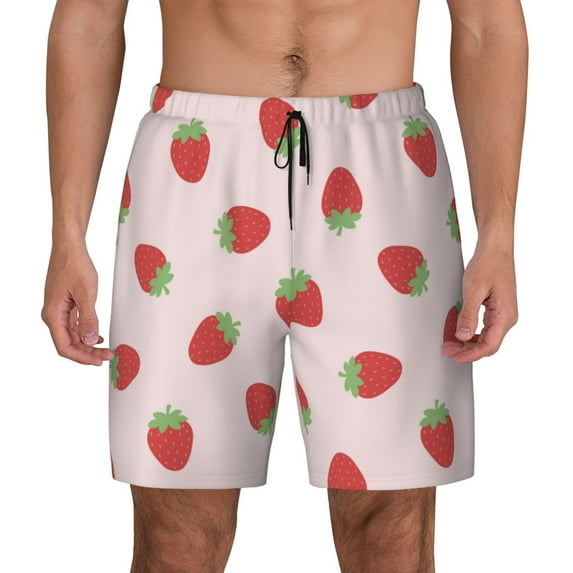 Fotbe Strawberry Men’s Swim Trunks Quick Dry Swim Shorts Board Shorts with Mesh Lining-Small