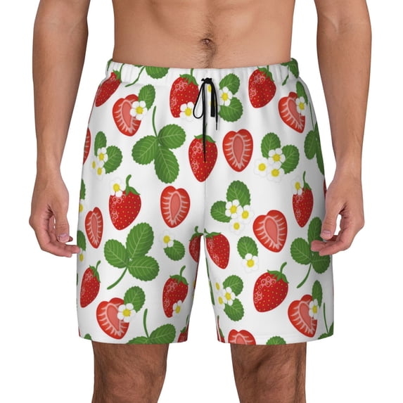 Fotbe Strawberry Men’s Swim Trunks Quick Dry Swim Shorts Board Shorts with Mesh Lining-X-Large