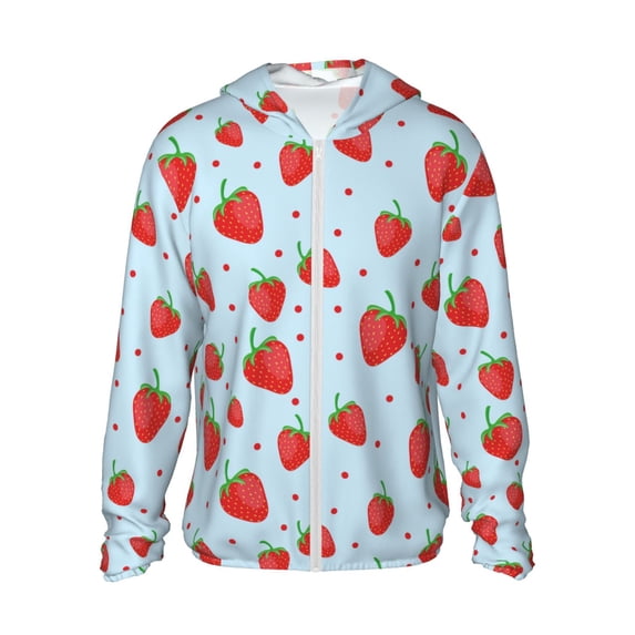 Fotbe Strawberry Men's Women's UPF 50+ Sun Protection Jacket Hooded Cooling Shirt with Pockets Hiking Outdoor Performance-Large