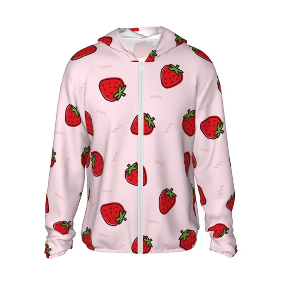 Fotbe Strawberry Men's Women's UPF 50+ Sun Protection Jacket Hooded Cooling Shirt with Pockets Hiking Outdoor Performance-