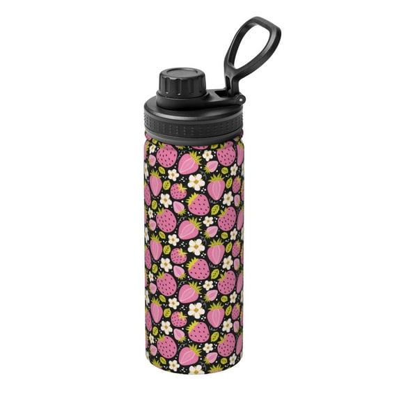 Fotbe Strawberry Pattern 18 Oz Sports Insulated Kettle Vacuum Cup Stainless Steel Travel Mug Cup Thermal Flask,Insulated Kettle for Cycling Gym Basketball Outdoor