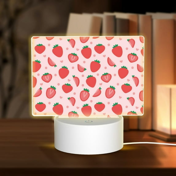 Fotbe Strawberry Pattern Acrylic Night Light Gift with 3 Color ModesTouch-Sensitive LED Lamp Perfect Gift for Mother's Day, Birthday, or Christmas