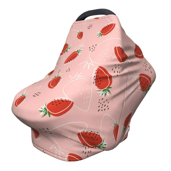 Fotbe Strawberry Pattern Car Seat Covers for Babies, Nursing Breastfeeding Cover Infant Carseat Canopy, Soft Stretchy Carrier Cover