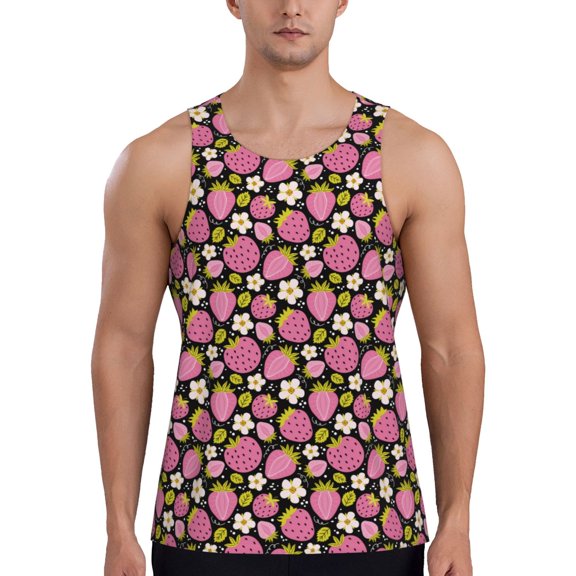Fotbe Strawberry Pattern Men's Quick Dry Workout Tank Top Gym Muscle Tee Fitness Bodybuilding Sleeveless T Shirt Breathable Workout Shirt-4X-Large