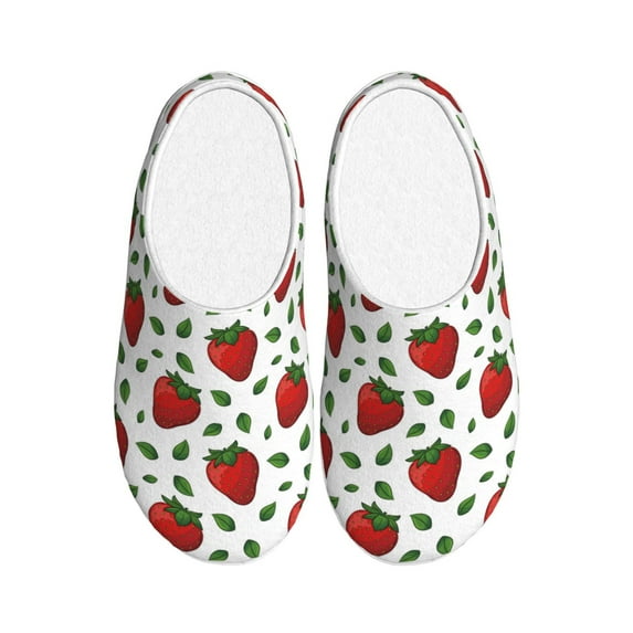Fotbe Strawberry Pattern Women's Fuzzy Curly Fur Memory Foam Loafer Slippers Indoor Outdoor Slippers Winter Home Shoes-37/38