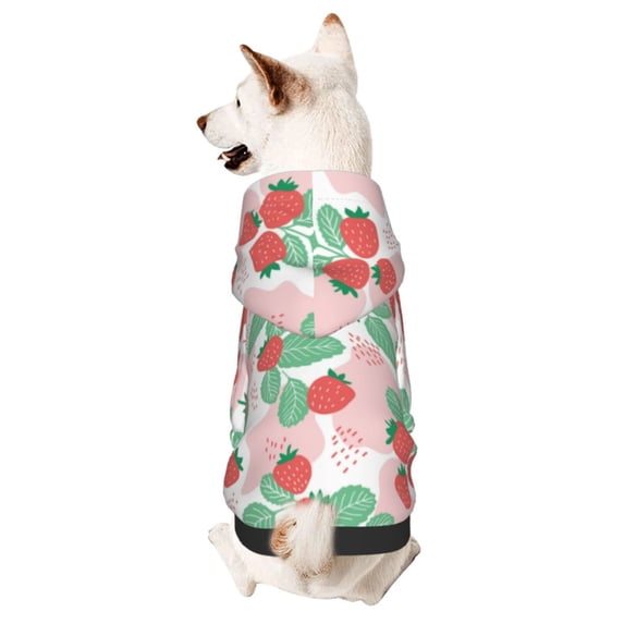 Fotbe Strawberry Print Small Dog Sweater Hoodies Pet Grey Hooded Soft Fleece Sweatshirts with Pocket Fall Winter Puppy Cat Sweaters Warm Clothes-X-Small