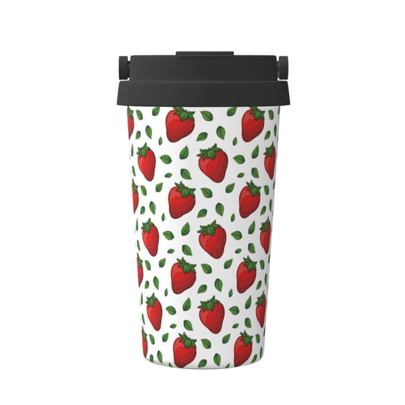 Fotbe Strawberry Printed Insulated Travel Coffee Mug Spill Proof Leak Proof Stainless Steel Coffee Tumbler Reusable Coffee Cups with Lids Thermos