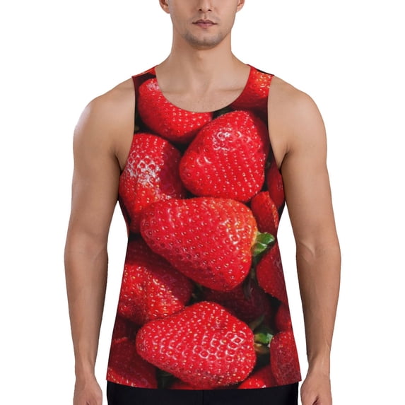 Fotbe Strawberry Red Pattern Men's Quick Dry Workout Tank Top Gym Muscle Tee Fitness Bodybuilding Sleeveless T Shirt Breathable Workout Shirt-3X-Large