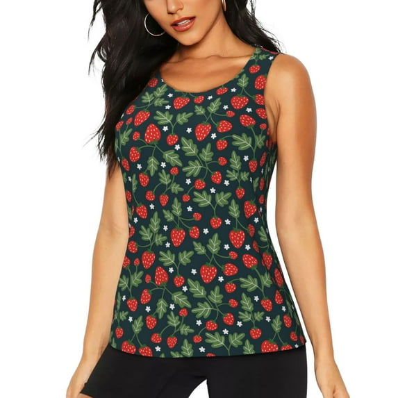 Fotbe Strawberry Womens Loose Fit Casual Flowy Slim-Fit Tank Tops Athletic Round Neck Trendy Sleeveless Summer Tops for Gym and Yoga-XX-Large