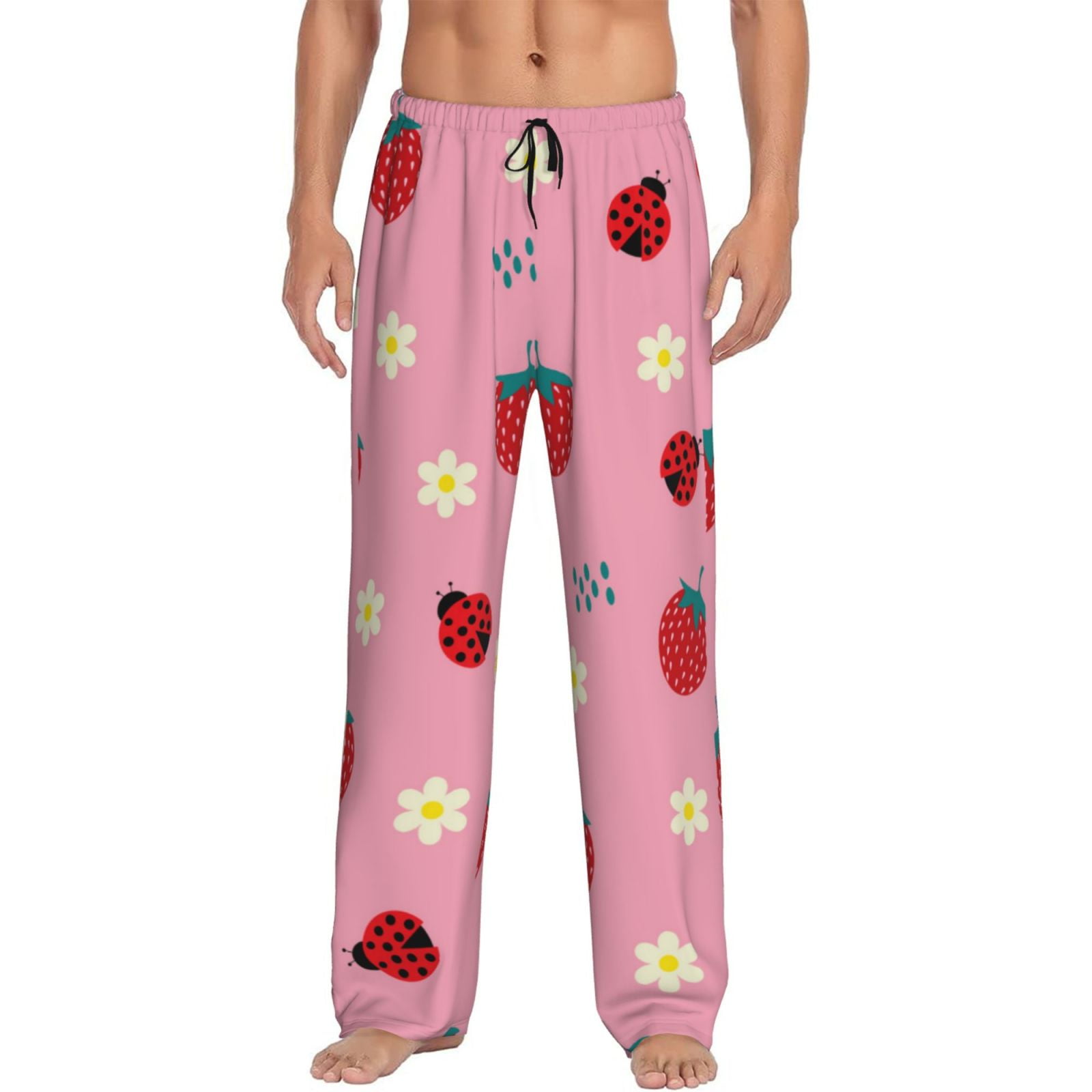 Fotbe Strawberry and Ladybugs Men's Pajama Pants,Sleepwear Pants,Pj