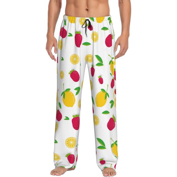 Fotbe Strawberry and Lemon Men's Pajama Pants,Sleepwear Pants,Pj Bottoms Drawstring And Pockets-Small