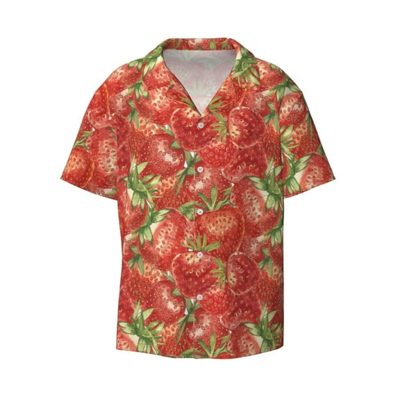 Fotbe Strawberry print Short Sleeve Button Down Shirts for Men Casual Summer Beach Wrinkle Free Shirt-Medium