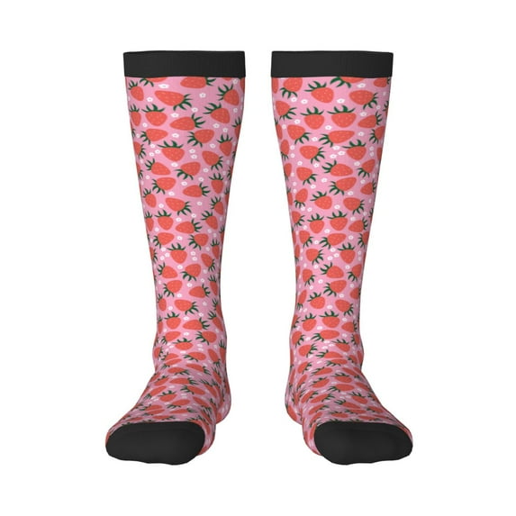 Fotbe Strawberry print Women's Men's Novelty Crew Socks Cotton Socks Knee High Socks for Walking,Running,Nurses,Pregnancy