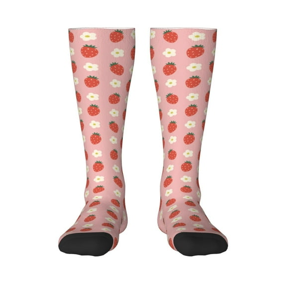 Fotbe Strawberry print Women's Men's Novelty Crew Socks Cotton Socks Knee High Socks for Walking,Running,Nurses,Pregnancy